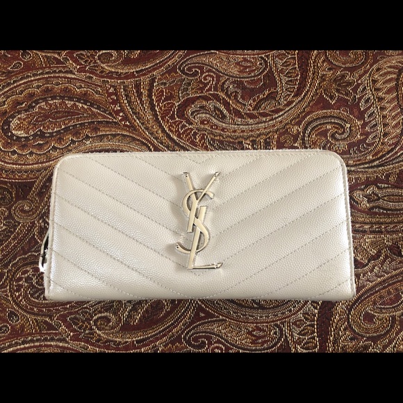 Yves Saint Laurent Handbags - YSL Beige Monogram Quilted Calfskin Leather Wallet